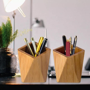 <b>Wood</b> Pen Holder Square <b>Solid</b> <b>Wood</b> <b>Desk</b> Organizer For Office Study Storage - Product Image 3