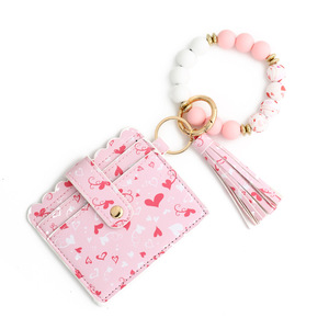 2024 nuovo Love PU Card Bag Silicone stampato braccialetto di perline da donna portachiavi portafoglio donna - Product Image 6