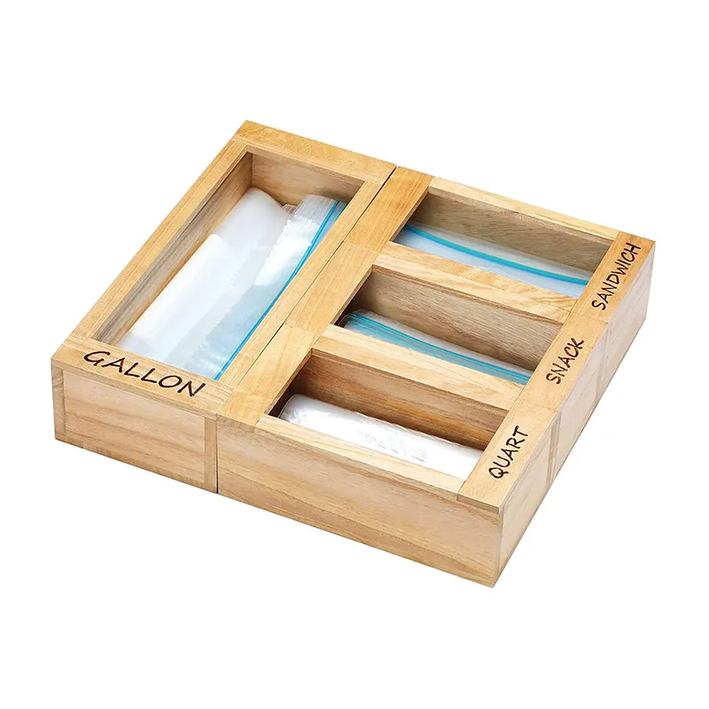 Sac en bois à fermeture éclair bon marché, boîte de rangement pour réfrigérateur de cuisine, supports de sac à fermeture éclair, organisateur pour tiroir 1 pièce