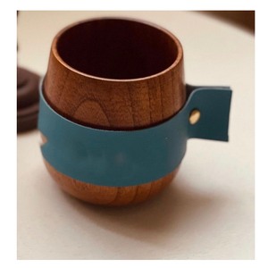 Portabicchieri in Pelle PU Stile Ins <span class=keywords><strong>con</strong></span> Cinghia in Legno e Scritta - Product Image 5