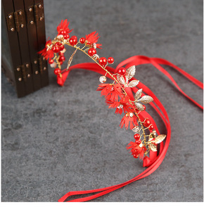 Dolce capelli lunghi fiore ornamenti per capelli da sposa <span class=keywords><strong>serie</strong></span> oro rosso copricapo da sposa fatto a mano festa nuziale decorazione per capelli da sposa - Product Image 2