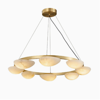 Lustre circulaire de luxe en albâtre avec structure en laiton, lampe suspendue LED pour salle à manger, salon, éclairage intérieur