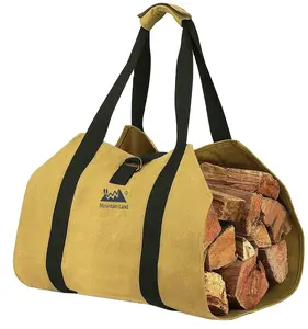कार्यात्मक लच्छेदार कैनवास जलाऊ लकड़ी वाहक प्रवेश वाहक लकड़ी चिमनी के लिए बैग ले जाने