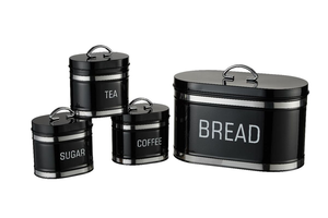 Set di Contenitori per Pane e Barattoli per Caffè, Zucchero e Tè in Ferro con Rivestimento in Polvere Lucida e Strisce in Acciaio <span class=keywords><strong>Inox</strong></span> - Product Image 2