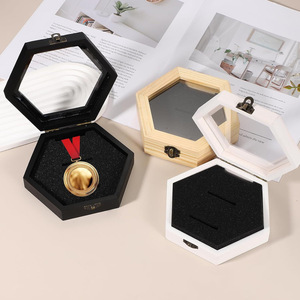 Wooden Hexagonal Medal <b>Display</b> Box Natural Wood Color Desktop Storage <b>Case</b> For Honor Medals <b>Wall</b> Mountable - Product Image 4