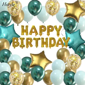 生日装饰品薄荷绿色金色生日快乐气球铬绿色箔横幅儿童男女生日派对装饰套装套装389