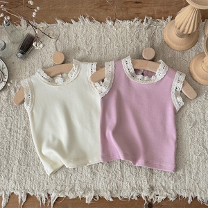 Hauts à manches courtes en coton côtelé à volants pour petites filles, vêtements d'été - Product Image 1
