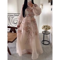 Vêtements islamiques personnalisés Mexizo, Abaya pour femmes, robe musulmane, robe modeste avec imprimé floral et poignets plissés pour les occasions de soirée