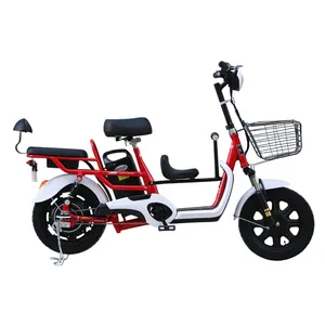 Bicicleta elétrica personalizada para pais e filhos, bicicleta elétrica com bateria de lítio e chumbo de 14 polegadas, bicicleta elétrica de três lugares com tela LCD para adultos