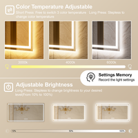Miroir de salle de bain LED en verre trempé moderne 72x36 pouces, en stock aux États-Unis, anti-buée, décoration intérieure avec interrupteur tactile, éclairage, indice de protection IP44