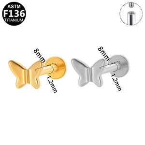 Boucles d'oreilles en titane en forme de papillon F136 ASTM, couleur or et argent, pour piercing d'oreille, bijoux cadeau - Product Image 5