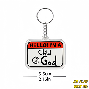 Portachiavi in acrilico 'Hello I'm a Child of God', Design <span class=keywords><strong>con</strong></span> Etichetta del Nome per Fede Cristiana, Resistente ai Graffi, Anello Diviso Argentato - Product Image 2