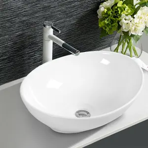 Sanitary Ware White Vessel Top Counter Sink Oval Countertop Bathroom Ceramic Art Hand Wash Basin