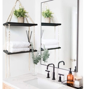 Estante de Pared de Macramé Bohemio de <span class=keywords><strong>2</strong></span> Niveles, Estantes Flotantes de Cuerda de Algodón Tejida a <span class=keywords><strong>Mano</strong></span> para Baño, Dormitorio, Sala de Estar y Decoración de Cuarto de Niños - Product Image 3