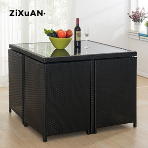 Meubles d'extérieur de haute qualité, imperméables, blancs, 4 ensembles de tables et chaises en rotin avec tiroir - Product Image 3