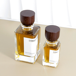 Men's Luxury <b>Empty</b> Glass Cologne <b>Bottles</b> square Crimp clear Perfume <b>Bottles</b> 50ml 100ml Glass Perfume <b>Bottle</b> With Wooden Cap - Product Image 4