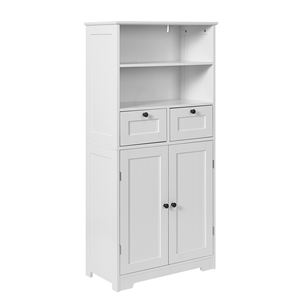 ארון רחצה 2 דלתות מחסן עץ עם 2 מגירות מדף מתכוונן לרהיטים חדר אמבטיה - Product Image 5