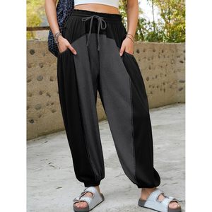 Pantalon Harem Baggy Femme Personnalisé, Taille Élastique avec Cordon de Serrage, Blocs de Couleurs, Décontracté, pour Entraînement, avec Poches - Product Image 3