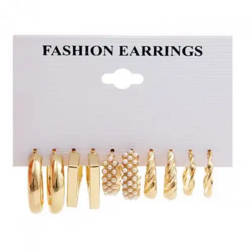 Cerchio cerchi in oro set orecchini in lega di zinco per le donne perle di plastica 5 pezzi gioielli di moda 937411