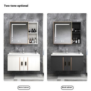 Mueble de baño de aluminio de espacio inteligente Simple y moderno, lavabo de inodoro integrado con tablero de <span class=keywords><strong>roca</strong></span> con <span class=keywords><strong>espejo</strong></span> LED de lavabo de cerámica - Product Image 4