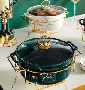 Bán buôn nhà hàng khách sạn sử dụng đá cẩm thạch tự chọn thực phẩm ấm hơn chafing món ăn hình tròn thương mại gốm thực phẩm ấm hơn với đứng - Product Image 5