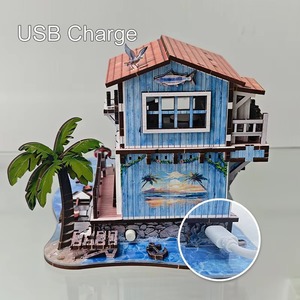 Diy Educational Miniature Building <b>Kit</b> LED 3D Wooden Puzzle Cartoon Toy Beachside Buildings Home Decor Gift Adults High Quality - Product Image 4