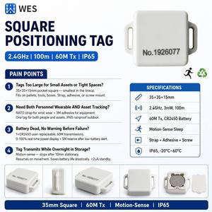 Manufacturer 2.4GHz Mini <b>Square</b> Tag 35mm 100m 60M TX 3.8-Year CR2450 Motion-Sensing IP65 Wristband for Personnel Asset Tracking - Product Image 2
