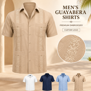 Camisas Guayaberas para Hombre, Premium, Bordadas, con 4 Bolsillos, Manga Corta, Estilo Cubano, para Vacaciones, con Logotipo Bordado Personalizado, para Bodas de Verano - Product Image 1