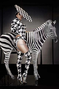 Costume zèbre à rayures pour femmes, costume de Performance, boîte de nuit, chanteur, invité, équipe de danse, imprimé chair, <span class=keywords><strong>mille</strong></span> oiseaux - Product Image 2