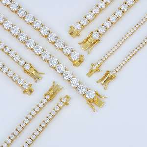 Collar de cadena tipo tenis de plata de ley 925 para hombre y mujer, 2mm-6mm, con diamantes VVS y moissanita, chapado en oro, regalo - Product Image 3