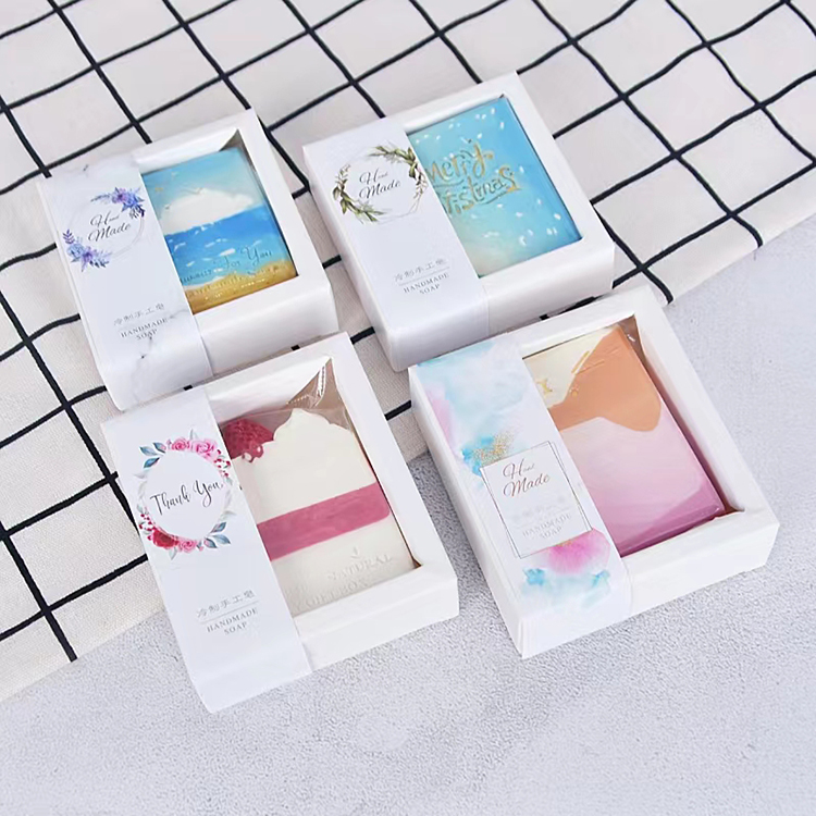 eco friendly custom logo printing kraft clear packaging handmade bar soap gift box for soap