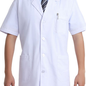 पुरुषों के लिए ओम शॉर्ट आस्तीन सफेद मेडिकल लैब कोट | T65/c35 कपड़े | पेशेवर डॉक्टर यूनिफॉर्म - Product Image 4