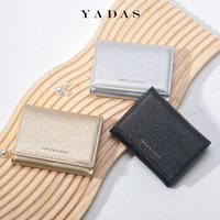 Dompet Lipat Tiga PU Berkilau Mini untuk Wanita Tempat Kartu Kecil Dompet Koin Saku ID 5 Warna Hadiah Wanita