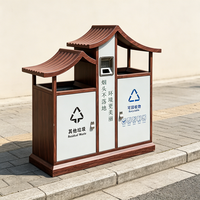 Poubelle de tri extérieure à double compartiment en bois style chinois pour parcs et sites touristiques