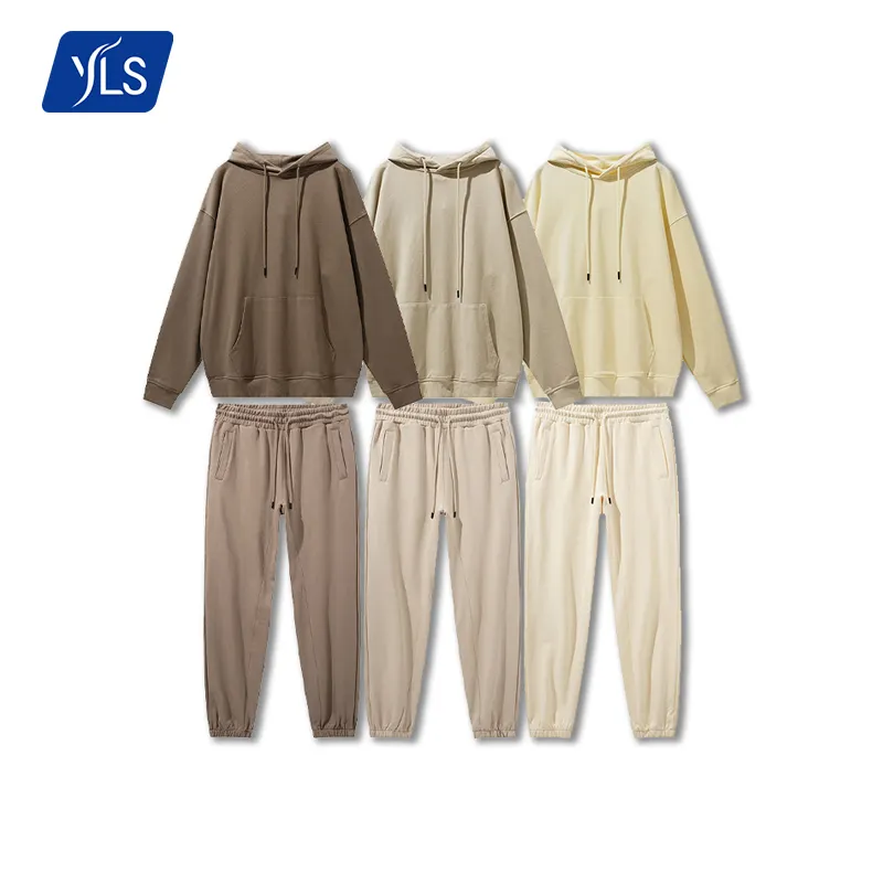 YLS Wholesale Large Stock Mens 2 Piece Set Jogging Suits Custom Logo Printing Solid Color Plain Hoodie Joggers Set Sweat Suits