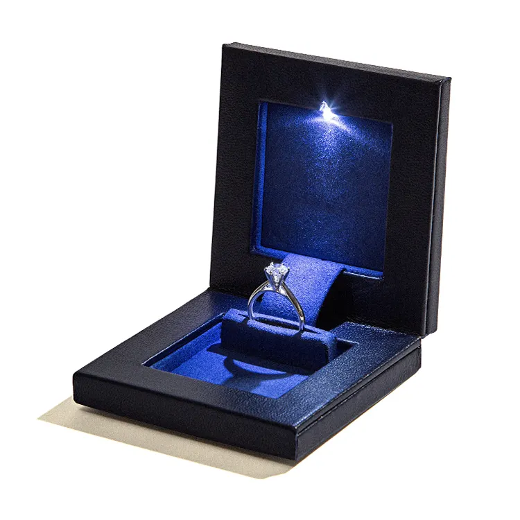 New fashion led light custom printing magnetic ring gift box foam inside packaging rigid necklace jewelry paper box with led