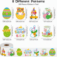 Rollo de Pegatinas con Diseño de Conejitos de Dibujos Animados, Pegatinas Decorativas Redondas de 1 y 1.5 Pulgadas para Pascua, para Niños