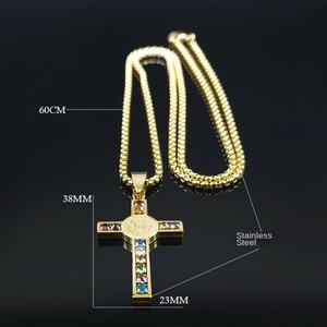 St.Benedict <b>Cross</b> Necklace for Men Hip Hop Colored Zircon Jewelry Silver Gold Waterproof Stainless Steel Necklaces - Product Image 5