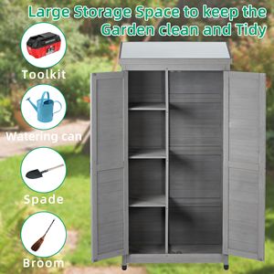 68 Inches Tall <b>Outdoor</b> Storage <b>Cabinet</b> with Metal Top Garden Storage Shed for Yard and Patio Wood Construction - Product Image 6
