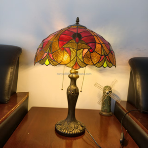 European Style 16'' Stained Glass Baroque Design Resin Base E27 Eye Caring DC LED <b>Table</b> <b>Lamp</b> for <b>Study</b> Dining Living Rooms - Product Image 4