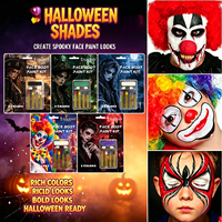 Kit de peinture pour le visage et le corps pour enfants à base d'huile, 5 couleurs, ensemble de bâtonnets tout-en-un, palette de crème, applicateur éponge double extrémité, Halloween