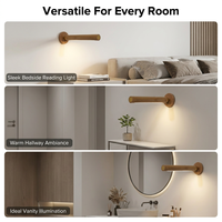 Applique Murale LED Magnétique Sans Fil Rotative à 360° en Bois, Rechargeable, Portable, Contrôle Tactile, Gradation Continue, Style Contemporain