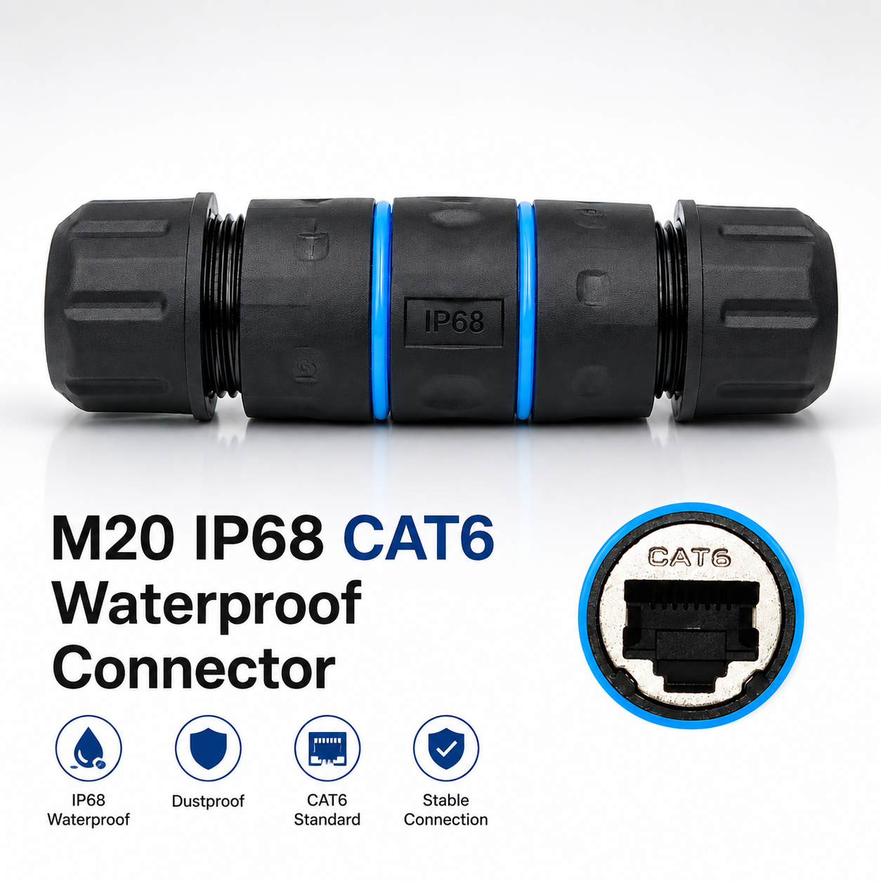 M20 IP68 Waterproof RJ45 Coupler CAT6 10Gbps Shielded Zinc Alloy Inline Ethernet Extender