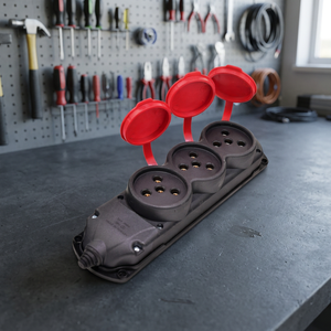 Enchufe de Extensión Industrial Amp Connect 3 x 25A (Toma Triple con Cubiertas Protectoras de Material Elastómero 220V) - Product Image 2