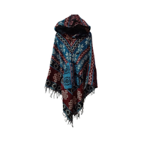 Poncho à capuche en laine acrylique grande taille pour femme, style bohème à volants, collection mode hiver, artisanat Rawat, coupe ample