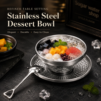 Ensemble de 3 bols à dessert modernes de style coréen en acier inoxydable, écologiques et compatibles lave-vaisselle, forme en V, martelé diamant, pour glaces et coupes glacées