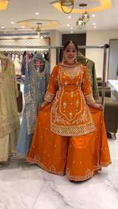 Style traditionnel Micro Coton Partie Porter Top Sharara Plazzo Dupatta Naturel Crep Matériel Séquence - Product Image 3