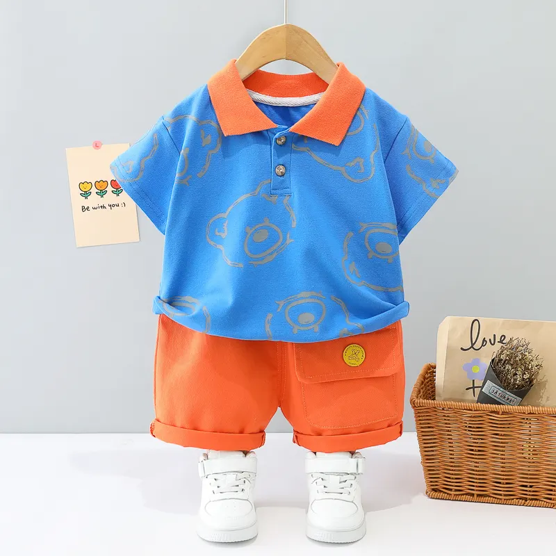 2022 Hottest New Collection Kids Boys Short Sleeve Polo Shirts and Jeans Kids Boys Clothing 2 set whole suit