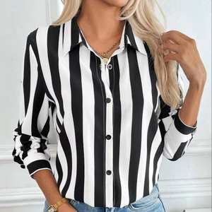 Cross Border 2025 European and <strong>American</strong> Women's Spring/summer New Product Fashion Versatile Blue Striped Shirt