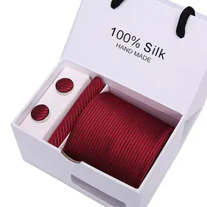 Alta qualidade por atacado gravatas para homens gravatas personalizadas bolso quadrado cufflink gravata set com caixa de presente